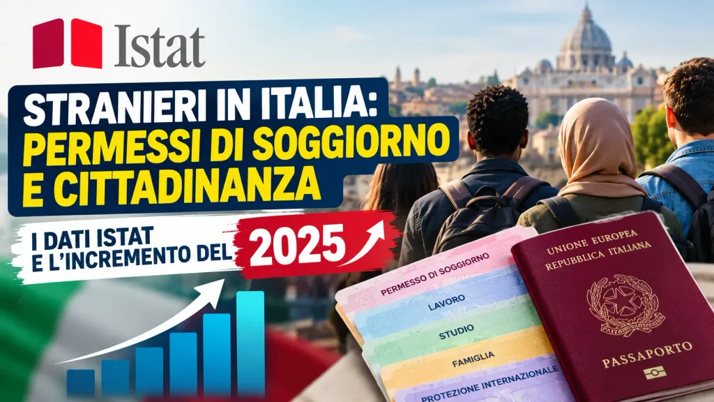 Cittadini stranieri in Italia Aumento numero permesso di soggiorno e cittadinanza italiana nel 2025 secondo il rapporto ISTAT del 22 ottobre 2026